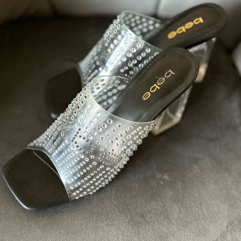 Bebe Black and Silver Crystal Embellished Heels